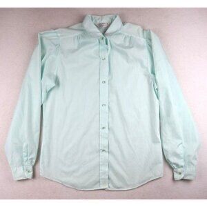 VINTAGE WOMEN'S MINT GREEN LONG SLEEVE BUTTON-UP BLOUSE - CLASSIC ELEGANCE - 10